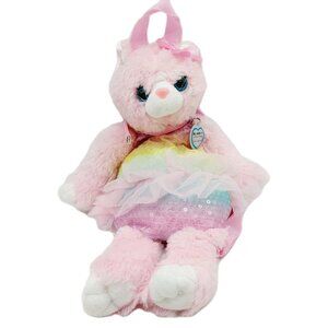 Cat Plush Backpack Phone Holder Poochie & Co Stuffed Pink 17" Multi-colored
